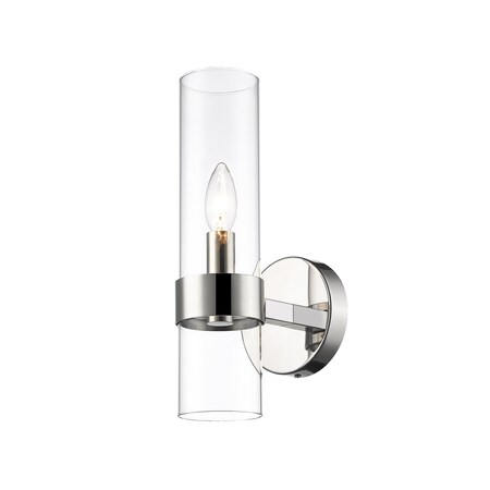 Z-Lite Datus 1 Light Wall Sconce, Polished Nickel & Clear 4008-1S-PN